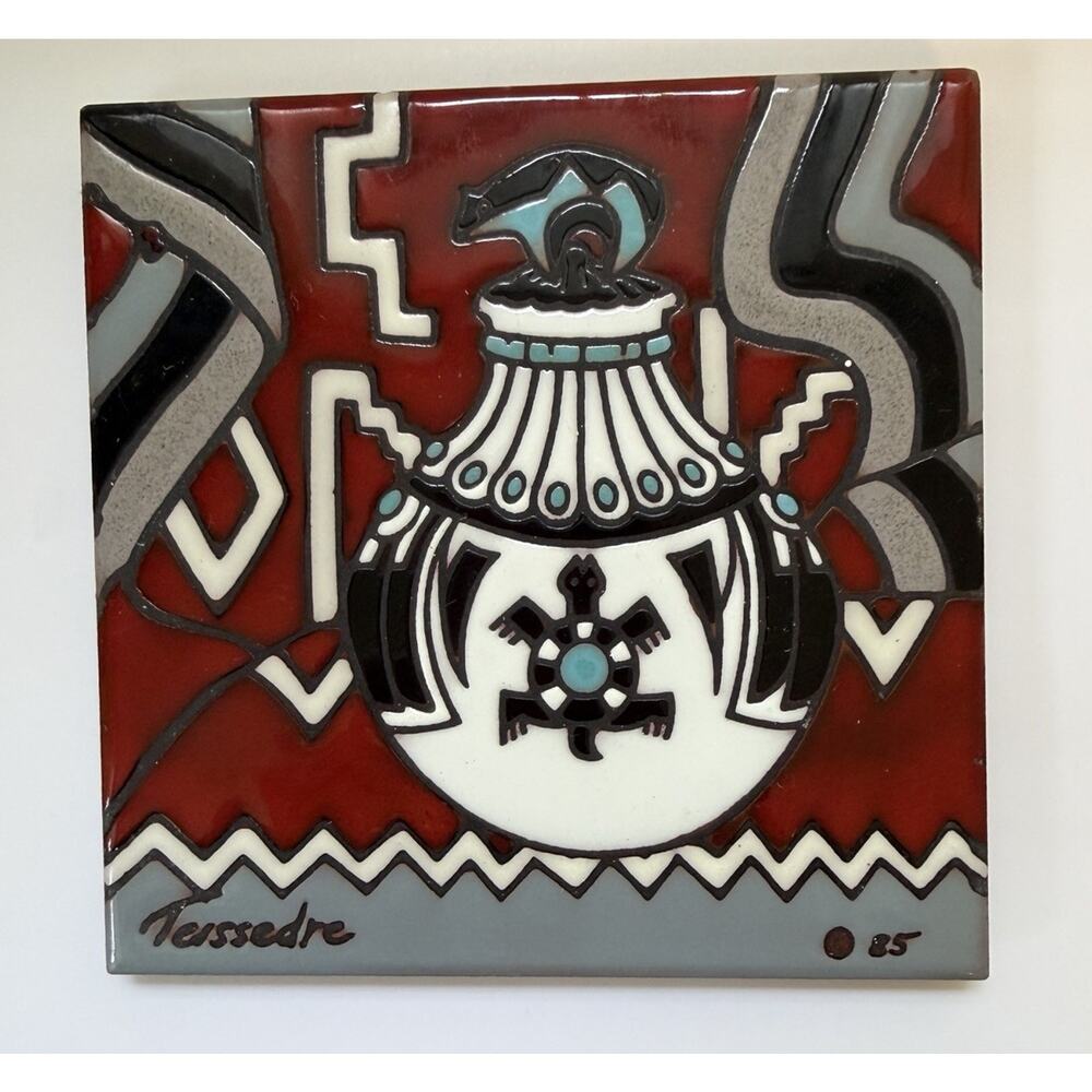 VTG Cleo Teissedre Hand Painted Ceramic Tile Trivet Southwestern Wall Decor '85